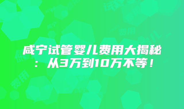 咸宁试管婴儿费用大揭秘：从3万到10万不等！