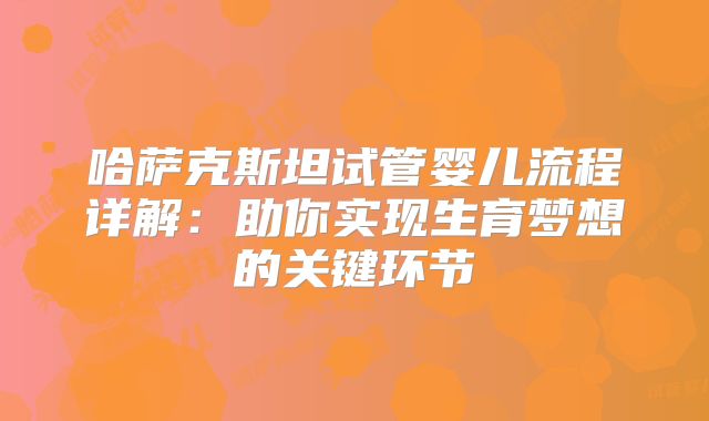 哈萨克斯坦试管婴儿流程详解:助你实现生育梦想的关键环节