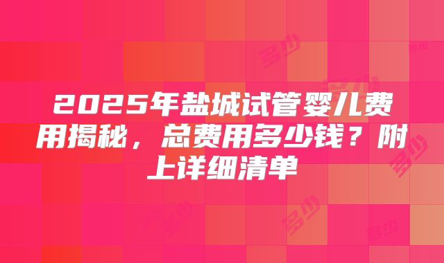 2025年盐城试管婴儿费用揭秘,总费用多少钱?附上详细清单