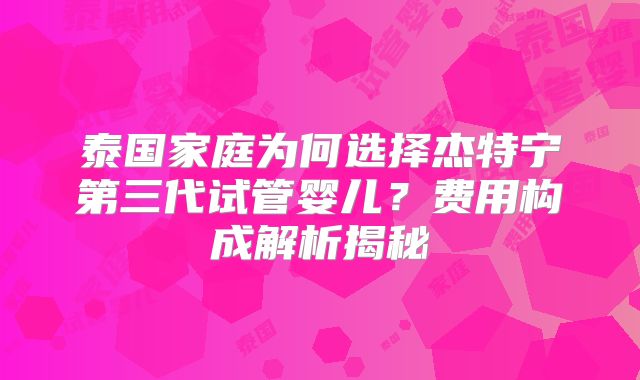 泰国家庭为何选择杰特宁第三代试管婴儿？费用构成解析揭秘