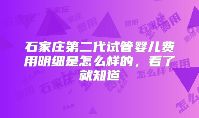 石家庄第二代试管婴儿费用明细是怎么样的，看了就知道