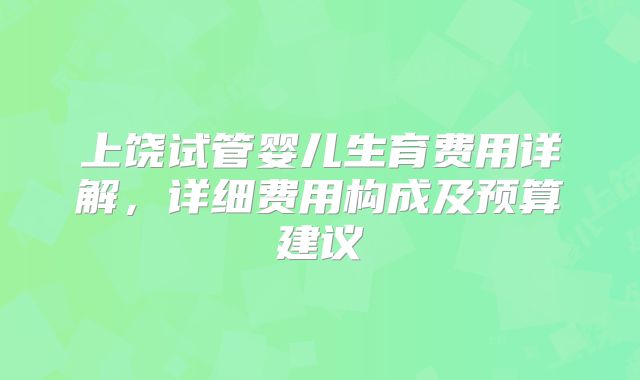 上饶试管婴儿生育费用详解，详细费用构成及预算建议