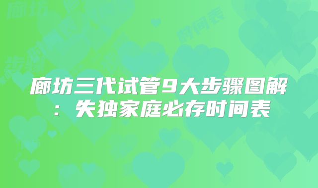 廊坊三代试管9大步骤图解:失独家庭必存时间表