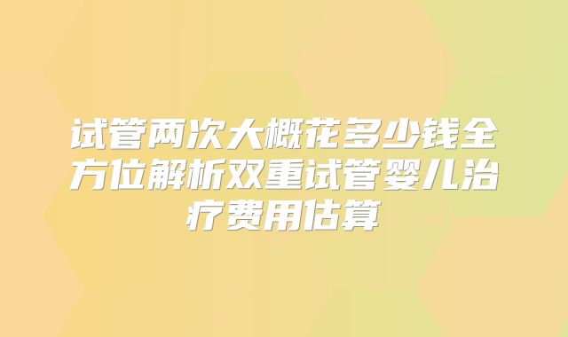 试管两次大概花多少钱全方位解析双重试管婴儿治疗费用估算