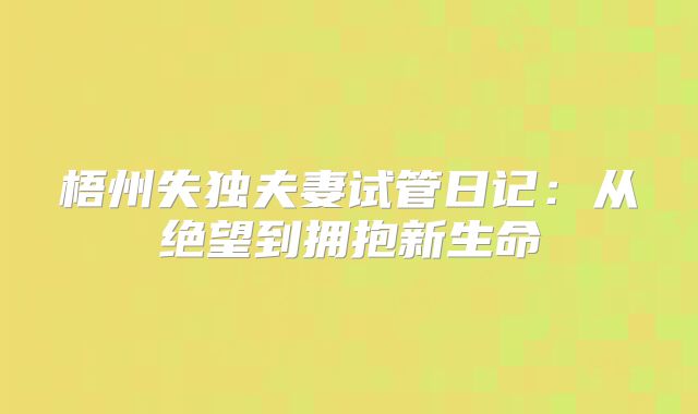 梧州失独夫妻试管日记：从绝望到拥抱新生命