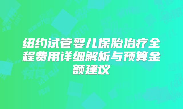 纽约试管婴儿保胎治疗全程费用详细解析与预算金额建议