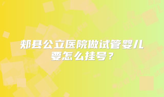 郏县公立医院做试管婴儿要怎么挂号?