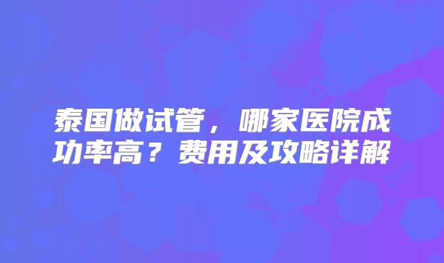 泰国做试管,哪家医院成功率高?费用及攻略详解