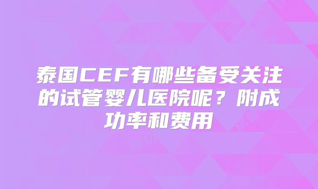 泰国CEF有哪些备受关注的试管婴儿医院呢？附成功率和费用