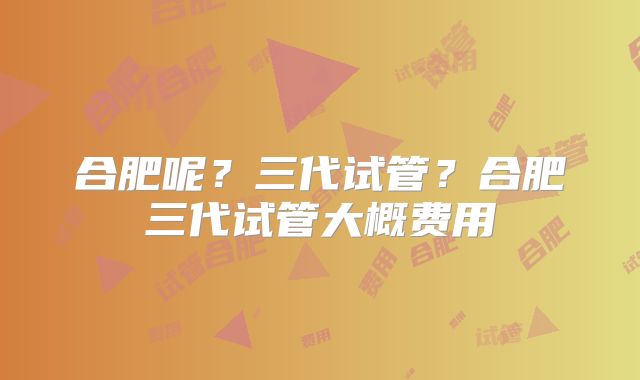 合肥呢?三代试管?合肥三代试管大概费用