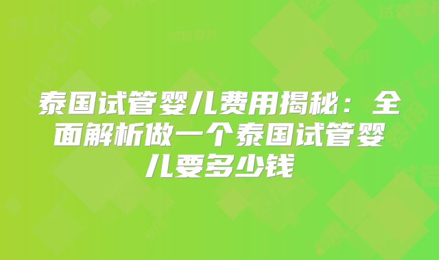泰国试管婴儿费用揭秘:全面解析做一个泰国试管婴儿要多少钱