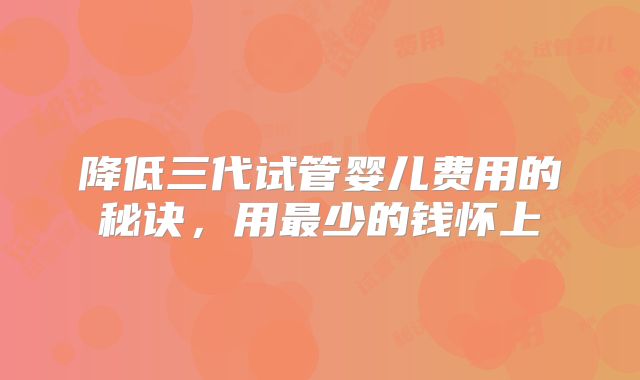 降低三代试管婴儿费用的秘诀,用最少的钱怀上