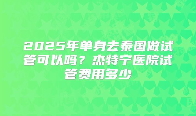 2025年单身去泰国做试管可以吗？杰特宁医院试管费用多少