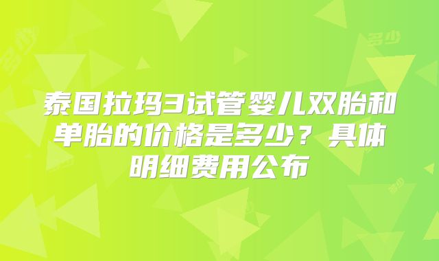 泰国拉玛3试管婴儿双胎和单胎的价格是多少？具体明细费用公布