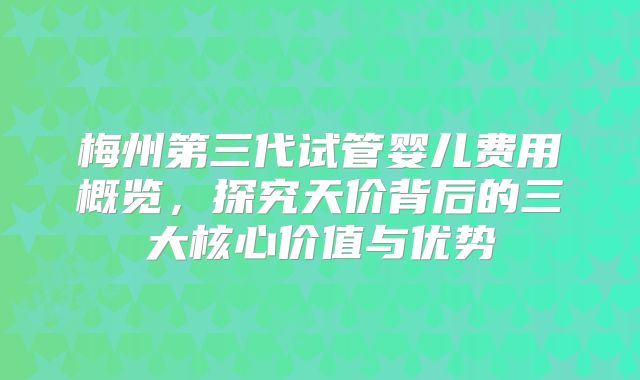 梅州第三代试管婴儿费用概览,探究天价背后的三大核心价值与优势