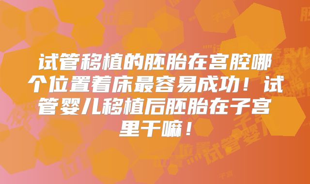 试管移植的胚胎在宫腔哪个位置着床最容易成功!试管婴儿移植后胚胎在子宫里干嘛!