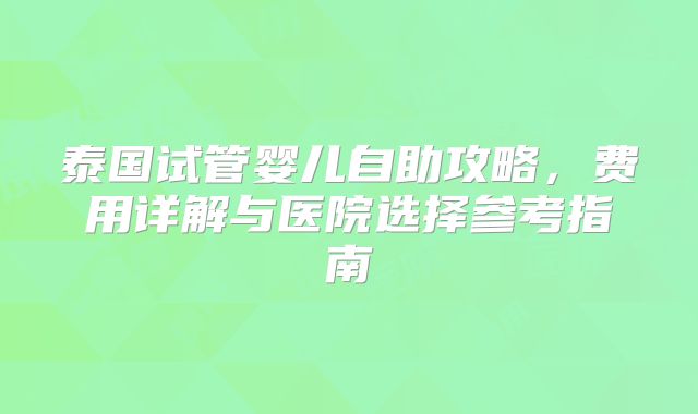 泰国试管婴儿自助攻略,费用详解与医院选择参考指南