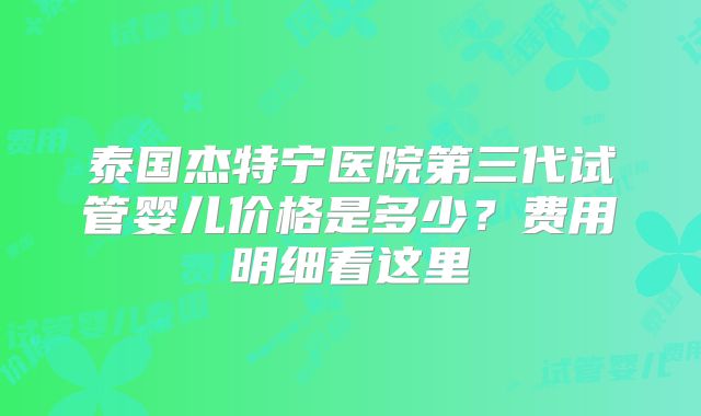 泰国杰特宁医院第三代试管婴儿价格是多少？费用明细看这里