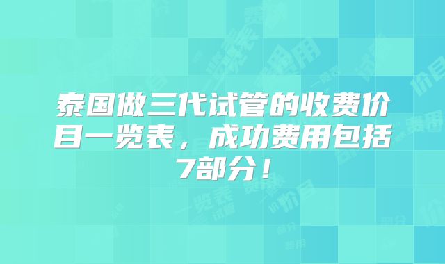泰国做三代试管的收费价目一览表,成功费用包括7部分!
