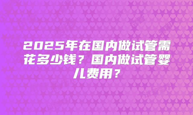 2025年在国内做试管需花多少钱？国内做试管婴儿费用？