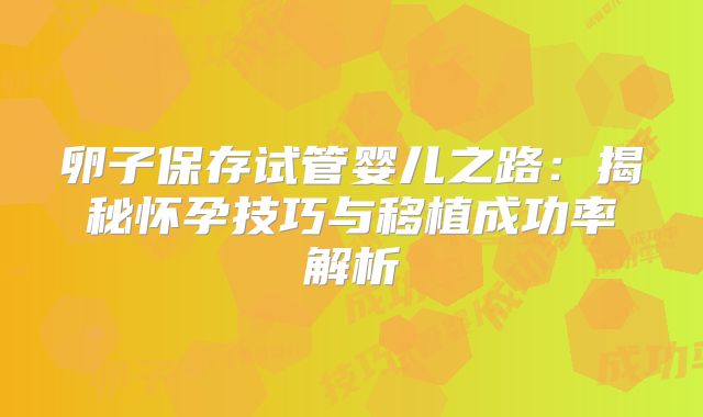 卵子保存试管婴儿之路:揭秘怀孕技巧与移植成功率解析