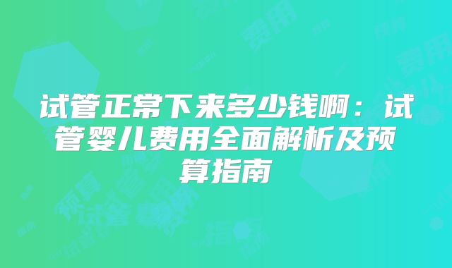 试管正常下来多少钱啊：试管婴儿费用全面解析及预算指南