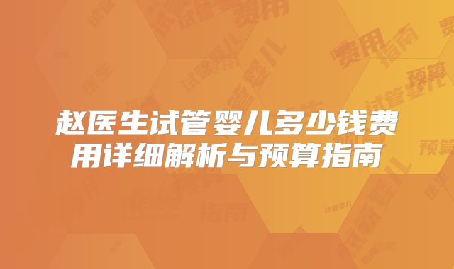 赵医生试管婴儿多少钱费用详细解析与预算指南