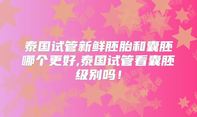 泰国试管新鲜胚胎和囊胚哪个更好,泰国试管看囊胚级别吗!