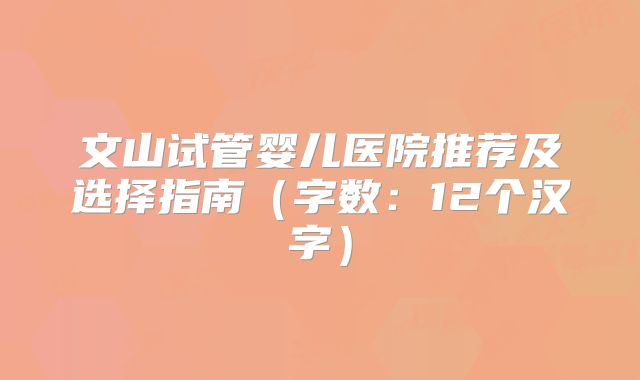 文山试管婴儿医院推荐及选择指南（字数：12个汉字）
