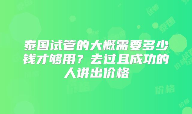 泰国试管的大概需要多少钱才够用?去过且成功的人讲出价格