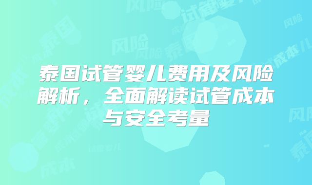 泰国试管婴儿费用及风险解析,全面解读试管成本与安全考量
