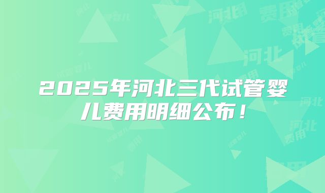 2025年河北三代试管婴儿费用明细公布!