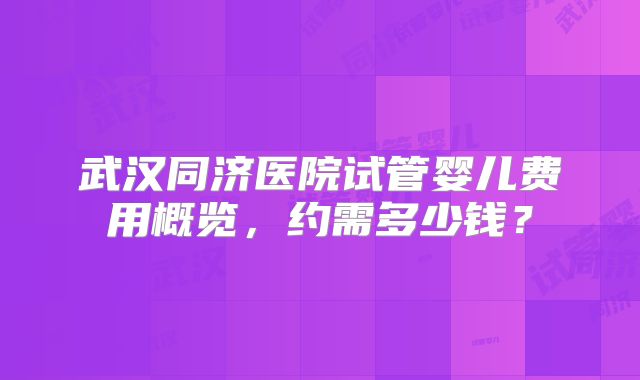 武汉同济医院试管婴儿费用概览,约需多少钱?