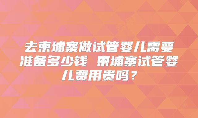 去柬埔寨做试管婴儿需要准备多少钱 柬埔寨试管婴儿费用贵吗?