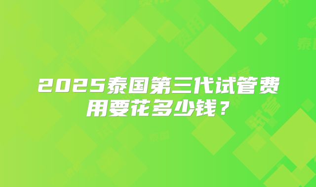 2025泰国第三代试管费用要花多少钱?