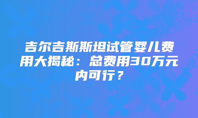 吉尔吉斯斯坦试管婴儿费用大揭秘:总费用30万元内可行?