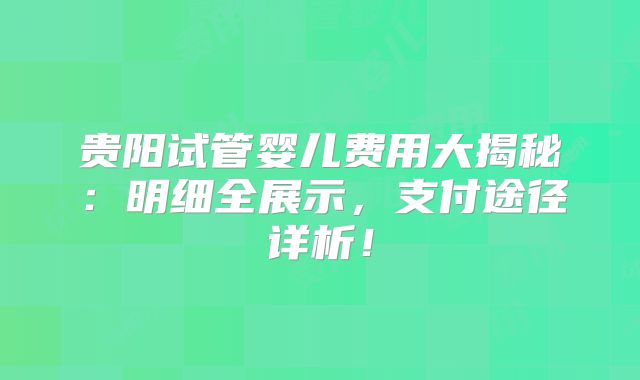 贵阳试管婴儿费用大揭秘：明细全展示，支付途径详析！