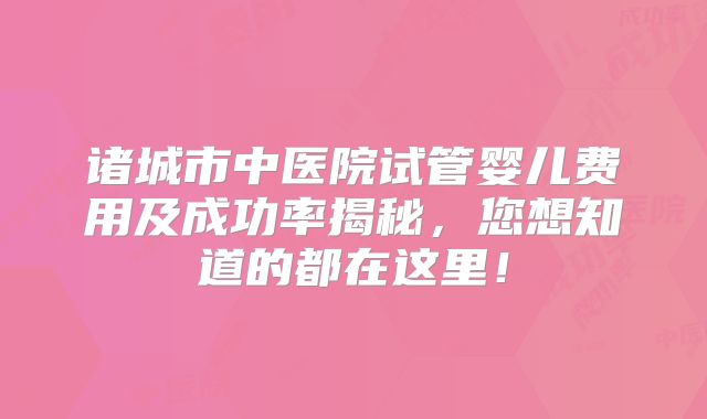 诸城市中医院试管婴儿费用及成功率揭秘,您想知道的都在这里!