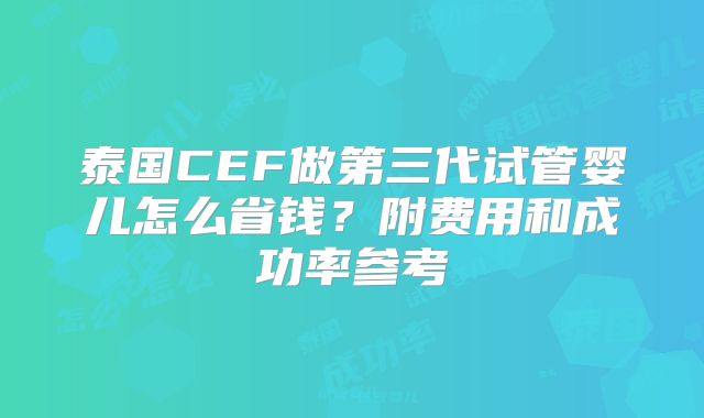 泰国CEF做第三代试管婴儿怎么省钱?附费用和成功率参考