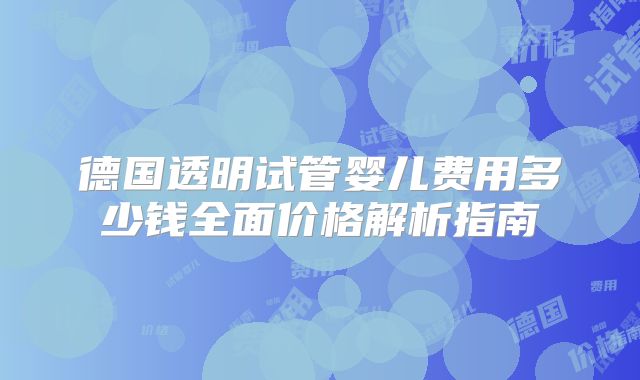 德国透明试管婴儿费用多少钱全面价格解析指南