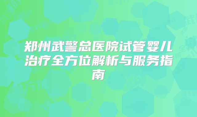 郑州武警总医院试管婴儿治疗全方位解析与服务指南