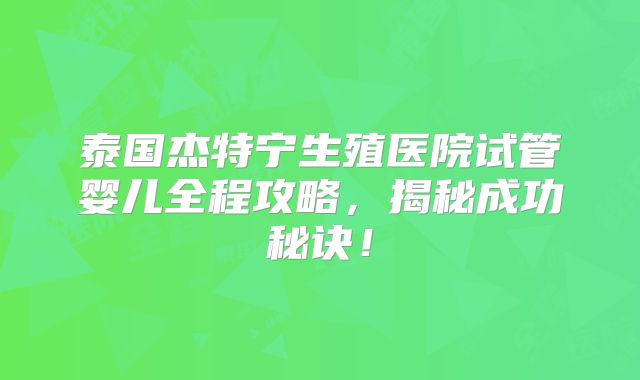 泰国杰特宁生殖医院试管婴儿全程攻略,揭秘成功秘诀!