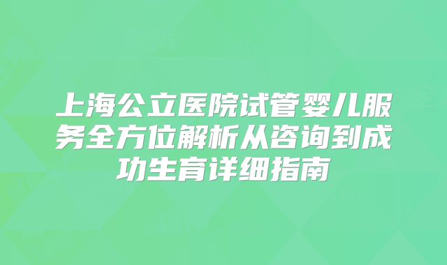 上海公立医院试管婴儿服务全方位解析从咨询到成功生育详细指南