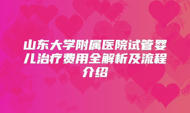 山东大学附属医院试管婴儿治疗费用全解析及流程介绍