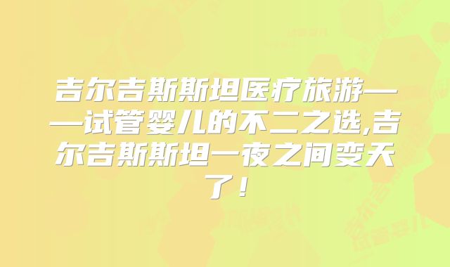 吉尔吉斯斯坦医疗旅游——试管婴儿的不二之选,吉尔吉斯斯坦一夜之间变天了!