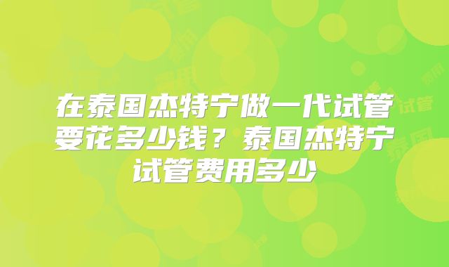 在泰国杰特宁做一代试管要花多少钱?泰国杰特宁试管费用多少