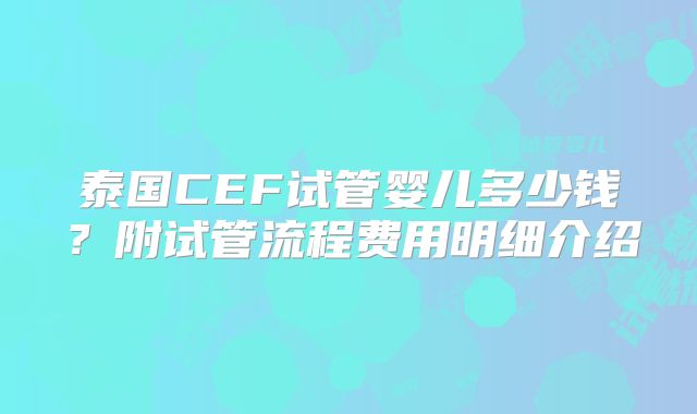 泰国CEF试管婴儿多少钱？附试管流程费用明细介绍