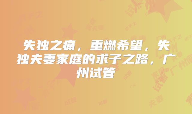 失独之痛,重燃希望,失独夫妻家庭的求子之路,广州试管