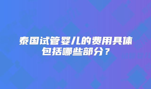 泰国试管婴儿的费用具体包括哪些部分？