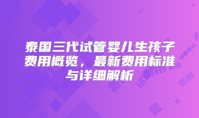 泰国三代试管婴儿生孩子费用概览,最新费用标准与详细解析